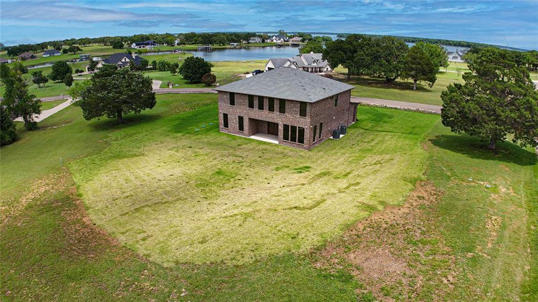 Aerial view of a nearby body of water