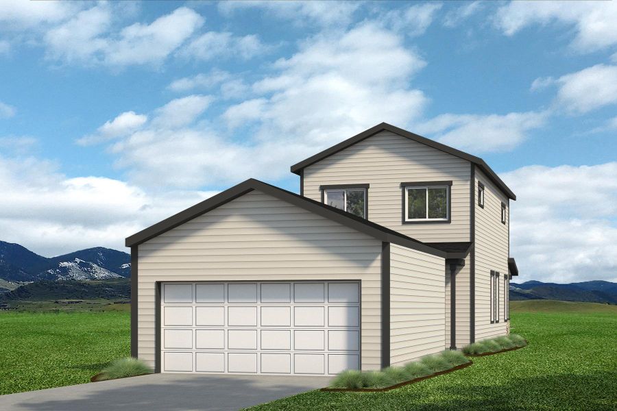 Front exterior of a new home in Liberty Draw, Evans, CO, highlighting curb appeal (Image 8).