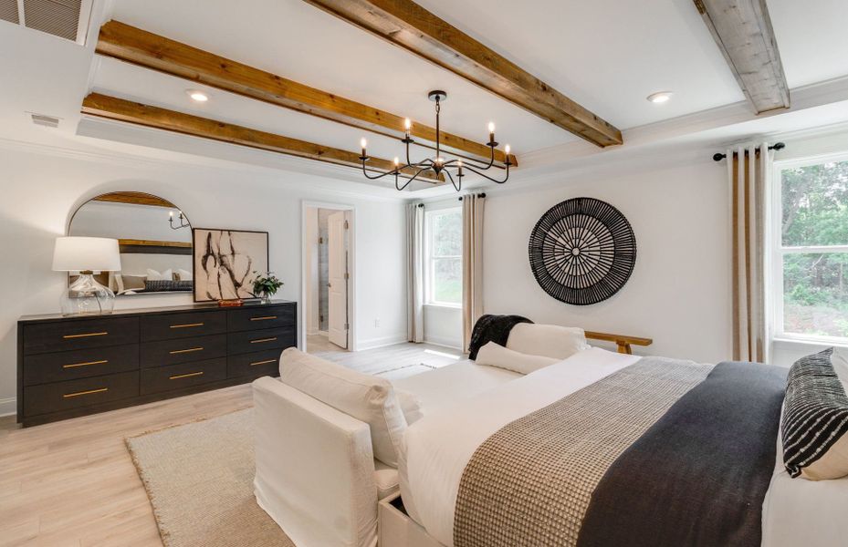 Owner's Suite with tray ceiling and stunning wood