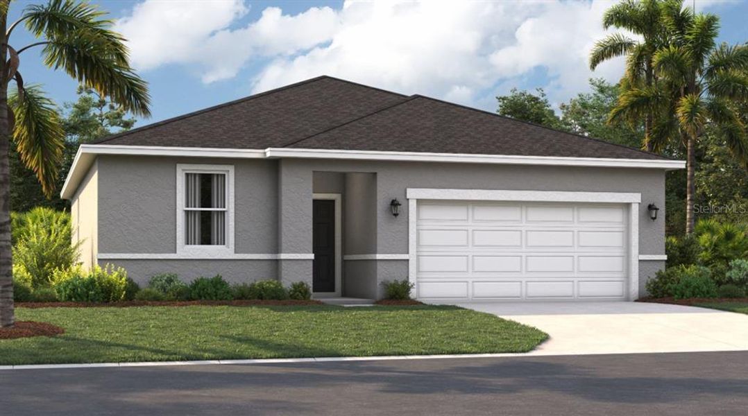 Front exterior of a new home in Hidden Cove, Eustis, FL, highlighting curb appeal (Image 1).