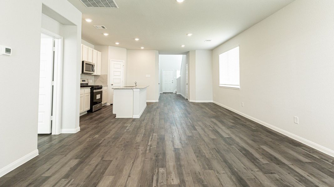 Family Room to Dining Area and Kitchen