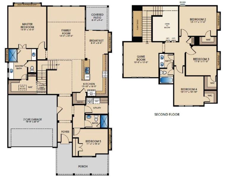 2D floor plan layout of this home in Grande Estates, Bertram, TX (Image 5).