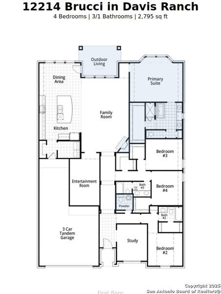 2D floor plan layout of this home in Davis Ranch: 60ft. lots, San Antonio, TX (Image 2).