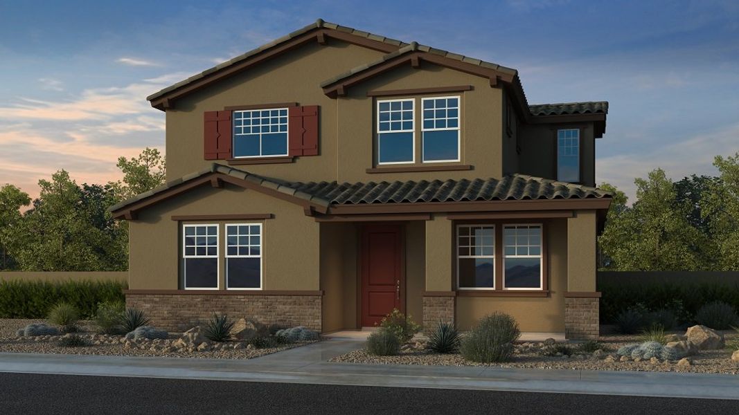 Front exterior of a new home in Parkside, Avondale, AZ, highlighting curb appeal (Image 1). Front exterior of a new home in Parkside, Avondale, AZ, highlighting curb appeal (Image 1).
