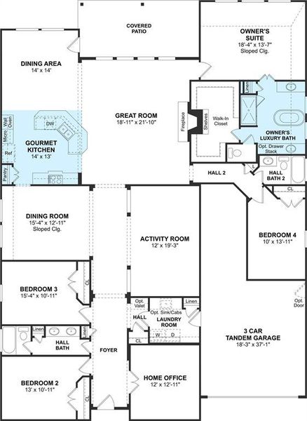 The Elaine floor plan by K. Hovnanian® Homes. 1st Floor shown. *Prices, plans, dimensions, features, specifications, materials, and availability of homes or communities are subject to change without notice or obligation.