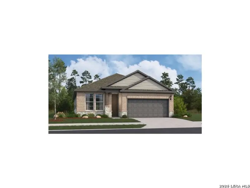 Front exterior of a new home in Hunter's Ranch, San Antonio, TX, highlighting curb appeal (Image 1). Front exterior of a new home in Hunter's Ranch, San Antonio, TX, highlighting curb appeal (Image 1).