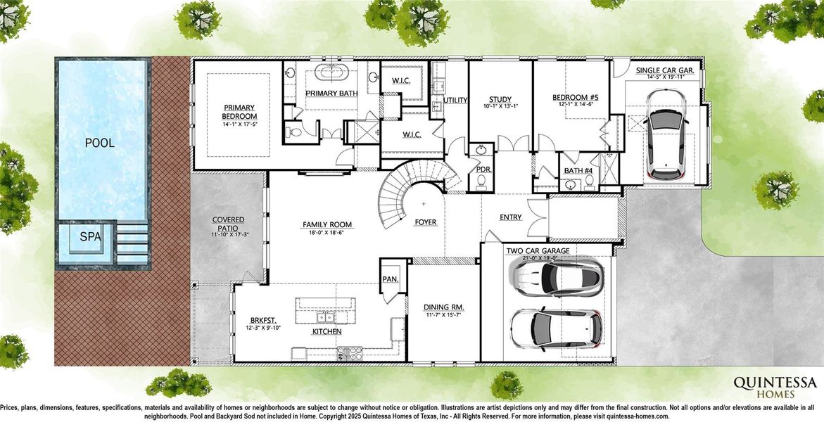 Artist Rendering of 1st Floor on Site Plan. Pool and Backyard Sod Not Included In Home.