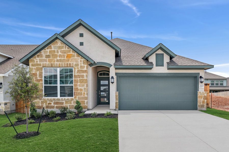 Front exterior of a new home in Ladera - High Point 45', San Antonio, TX, highlighting curb appeal (Image 1).