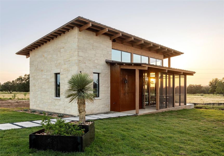 Front exterior of a new home in Hye Springs Ranch, Hye, TX, highlighting curb appeal (Image 24).