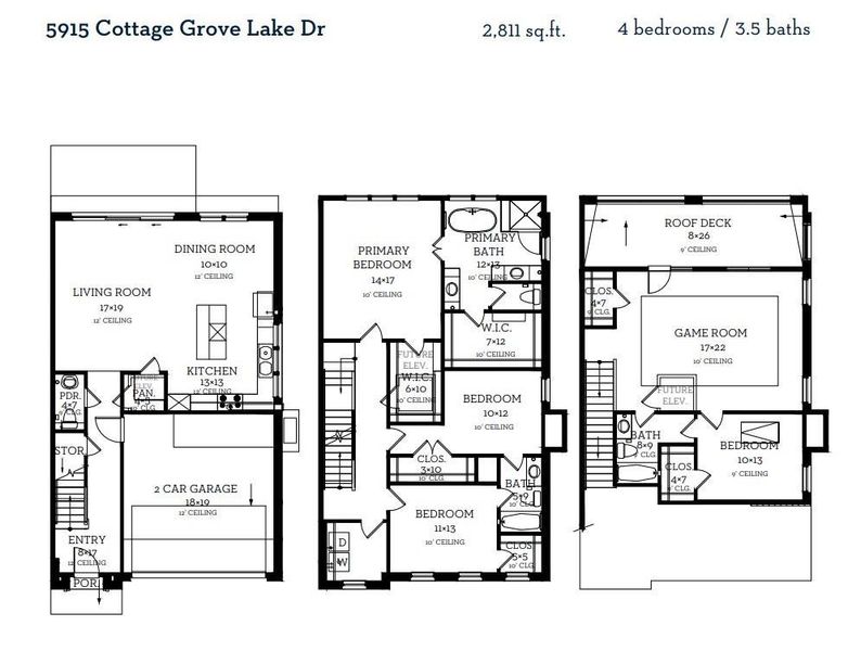 2D floor plan layout of this home in Cottage Grove Lake Phase 2, Houston, TX (Image 3).