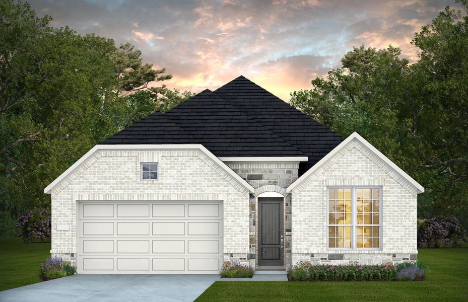 Representative exterior photo of a completed home built from the Elmaton by Pulte Homes in Blue Creek Trails, Richmond, TX (Image 1). Representative exterior photo of a completed home built from the Elmaton by Pulte Homes in Blue Creek Trails, Richmond, TX (Image 1).