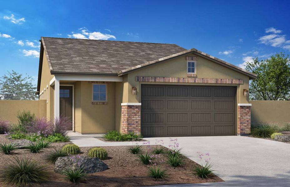 Representative exterior photo of a completed home built from the 1529 by Homes by Towne in Beacon Hill at Marley Park, Surprise, AZ (Image 5). Representative exterior photo of a completed home built from the 1529 by Homes by Towne in Beacon Hill at Marley Park, Surprise, AZ (Image 5).