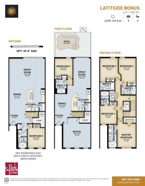 2D floor plan layout for the Latitude Bonus Townhome by Park Square Residential in Paradiso Grande Resort, Orlando, FL (Image 4).