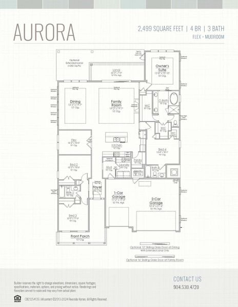 2D floor plan layout for the Aurora by Riverside Homes in Hidden Creek at SilverLeaf, St. Augustine, FL (Image 3).