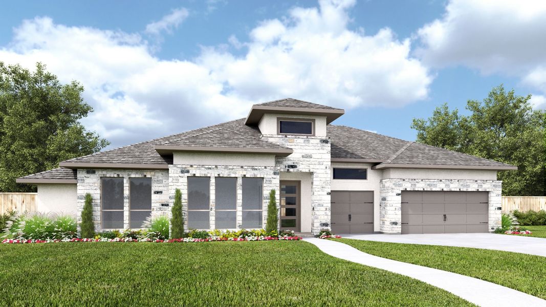 Representative exterior photo of a completed home built from the 4411W by Perry Homes in Santa Rita Ranch Tierra Rosa, Liberty Hill, TX (Image 3).