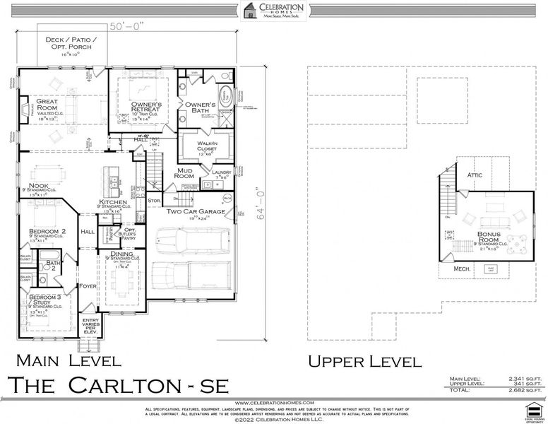 2D floor plan layout for the Carlton by Celebration Homes in Harvest Point, Spring Hill, TN (Image 3).