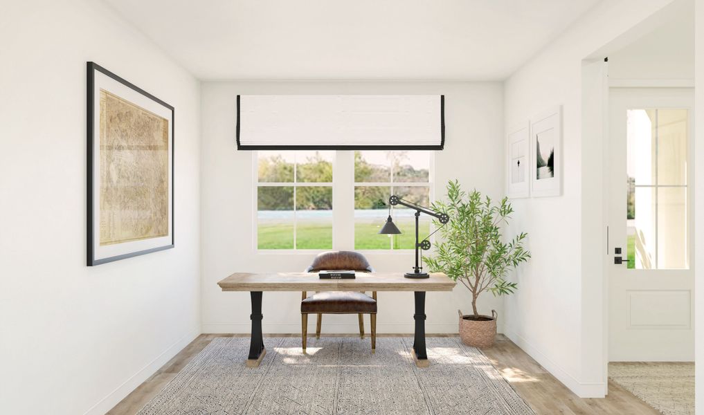 Home office with double barn doors