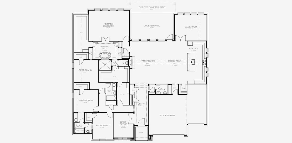 2D floor plan layout for the 3478W by Perry Homes in Bristol Valley, Rockwall, TX (Image 4).