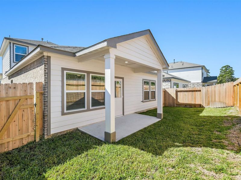 Exterior details and patio area of a home in Lakes at Black Oak, Magnolia (Image 18).