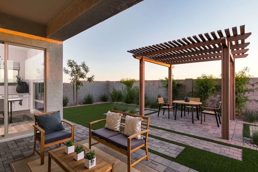 Covered patio - model home. Finishes and options may vary by community
