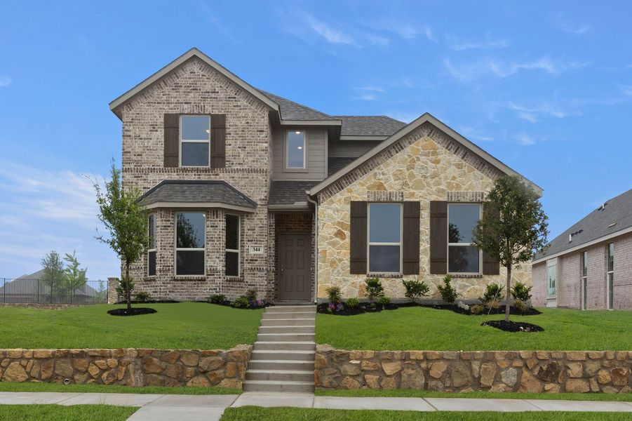 Front exterior of a new home in Redden Farms, Midlothian, TX, highlighting curb appeal (Image 1). Front exterior of a new home in Redden Farms, Midlothian, TX, highlighting curb appeal (Image 1).