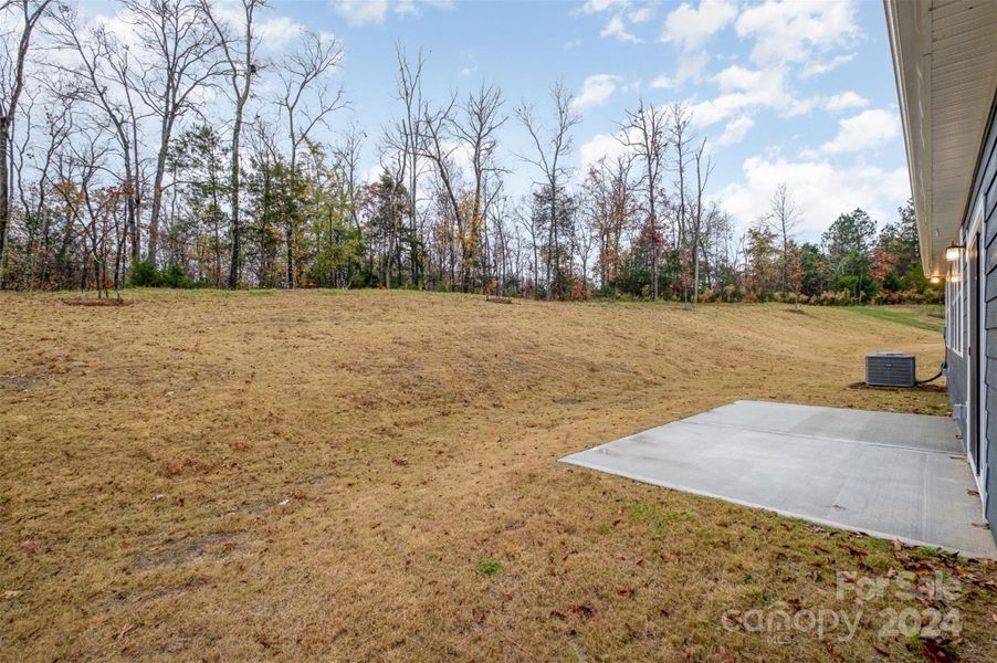 large, private backyard with extended patio