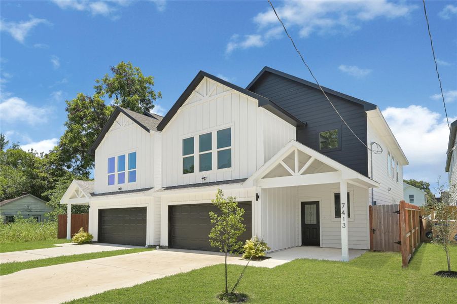 Spacious front elevation showcasing the home's clean architectural lines. Spacious front elevation showcasing the home's clean architectural lines.