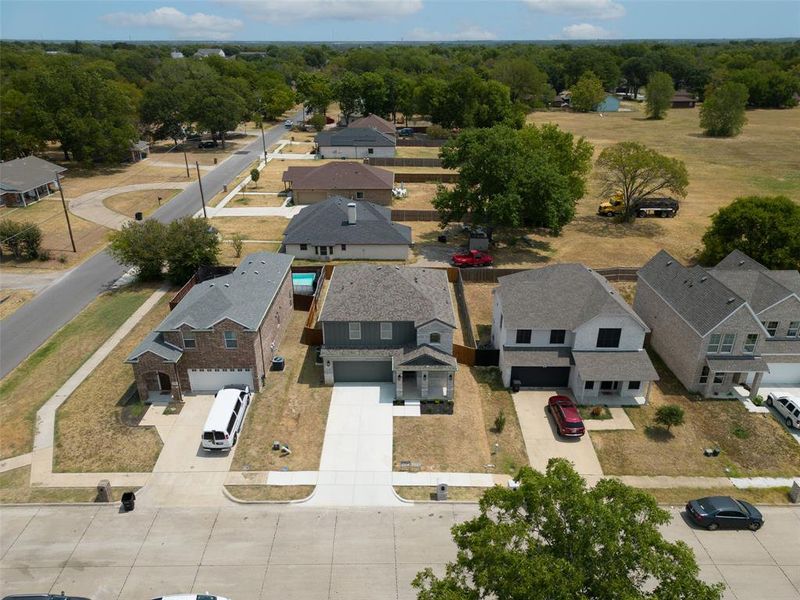 Aerial perspective of suburban area Aerial perspective of suburban area