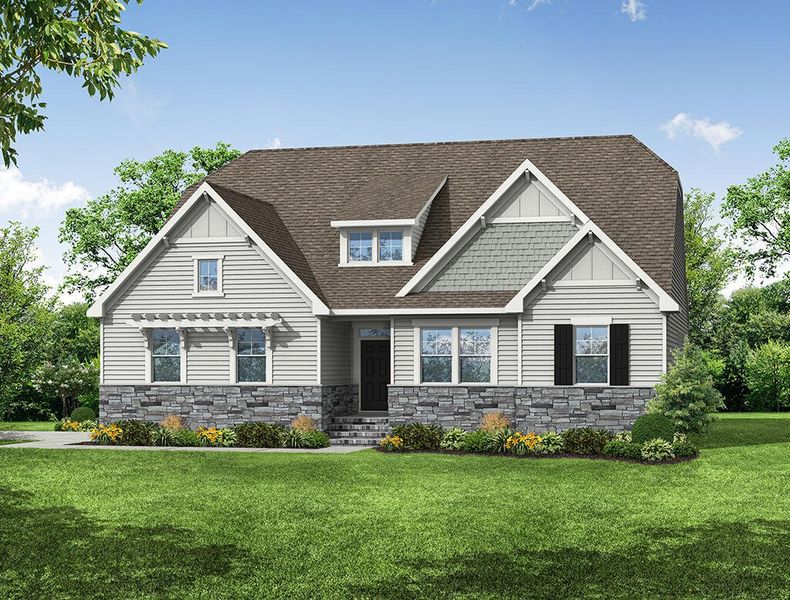 Representative exterior photo of a completed home built from the Sullivan by Eastwood Homes in The Enclave at Hidden Lake - 55+ Community, Youngsville, NC (Image 5). Representative exterior photo of a completed home built from the Sullivan by Eastwood Homes in The Enclave at Hidden Lake - 55+ Community, Youngsville, NC (Image 5).
