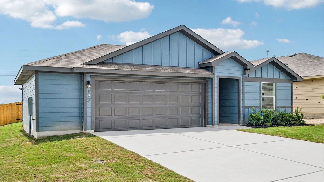 Front exterior of a new home in Talavera, Kyle, TX, highlighting curb appeal (Image 18). Front exterior of a new home in Talavera, Kyle, TX, highlighting curb appeal (Image 18).