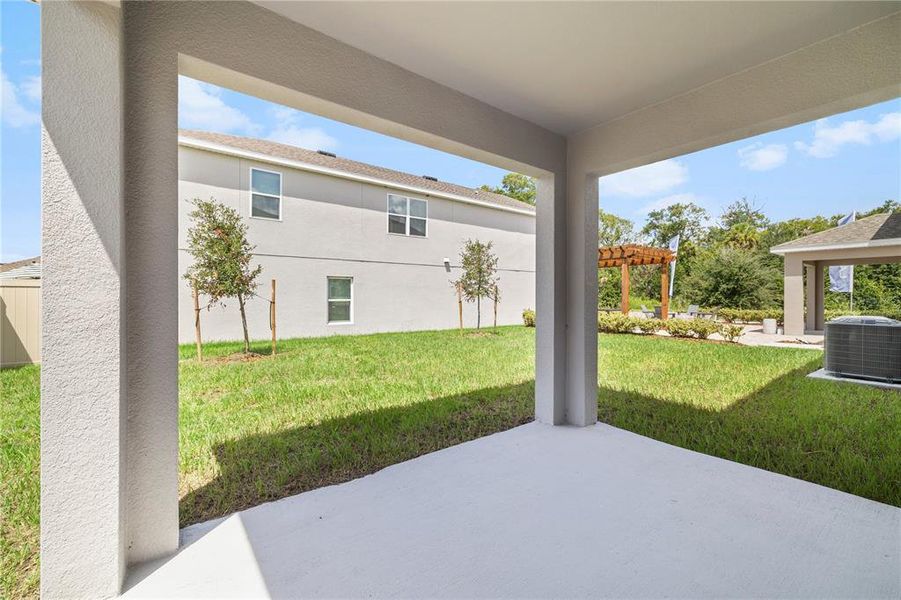 Exterior details and patio area of a home in Horse Creek at Crosswinds, Davenport (Image 2).