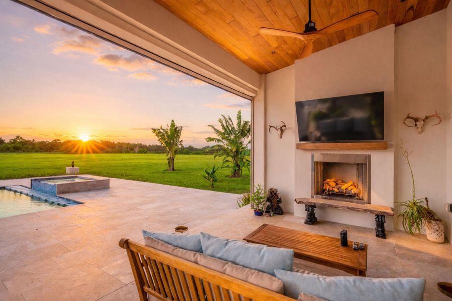 Serene sunset over a backyard oasis