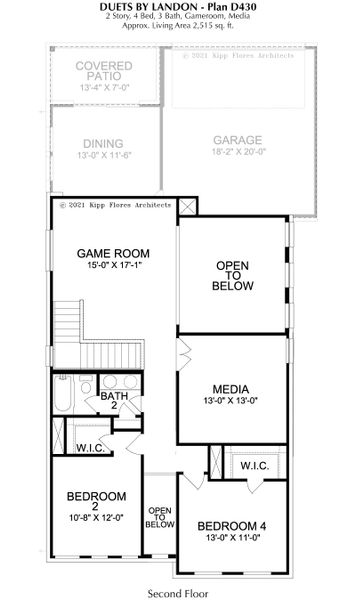 2D floor plan layout for the Duets D430 by Landon Homes in Lexington Frisco, Frisco, TX (Image 6). 2D floor plan layout for the Duets D430 by Landon Homes in Lexington Frisco, Frisco, TX (Image 6).