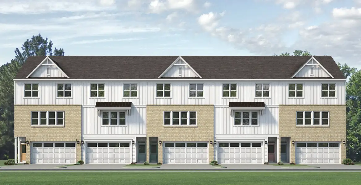 Front exterior of a new home in Anchors Bend Townes, Wilmington, NC, highlighting curb appeal (Image 7). Front exterior of a new home in Anchors Bend Townes, Wilmington, NC, highlighting curb appeal (Image 7).