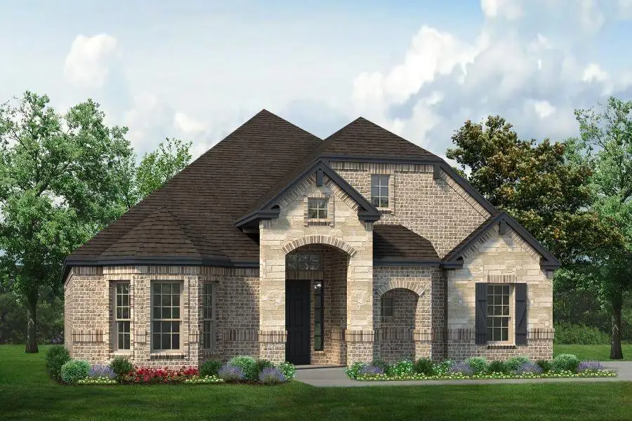 Front exterior of a new home in Joshua Meadows, Joshua, TX, highlighting curb appeal (Image 1). Front exterior of a new home in Joshua Meadows, Joshua, TX, highlighting curb appeal (Image 1).
