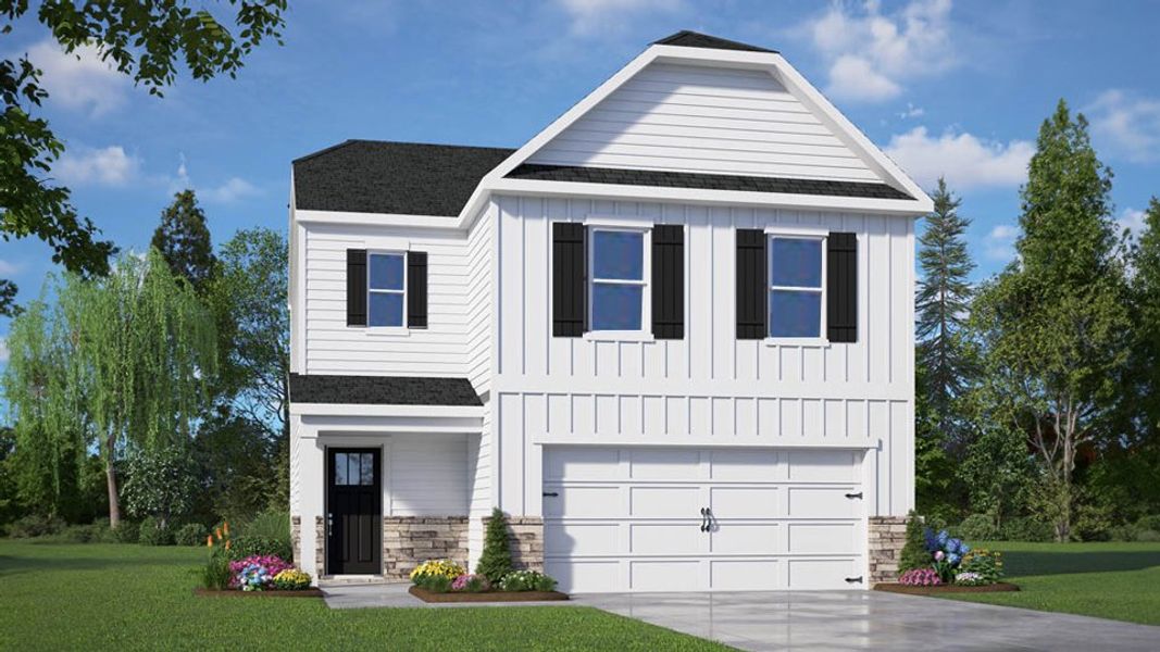 Representative exterior photo of a completed home built from the Taylor by D.R. Horton in The Grove at Matthews Landing, Fuquay Varina, NC (Image 16). Representative exterior photo of a completed home built from the Taylor by D.R. Horton in The Grove at Matthews Landing, Fuquay Varina, NC (Image 16).