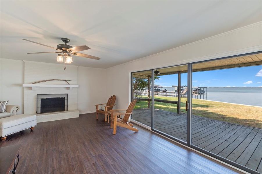 View of lake and living area