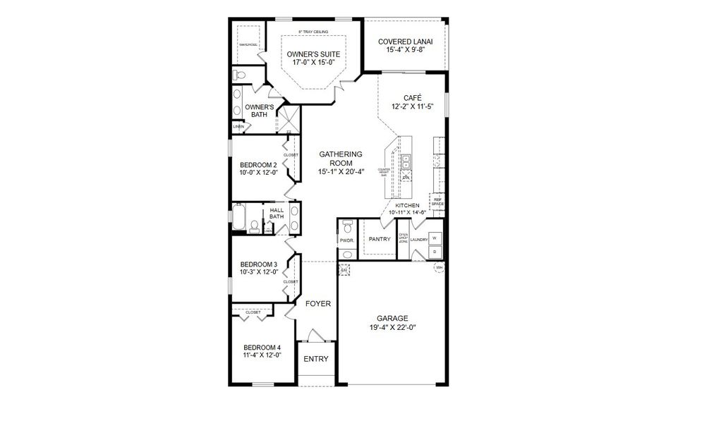 2D floor plan layout for the Shelby II by Highland Homes of Florida in Keen's Grove, Lakeland, FL (Image 3).