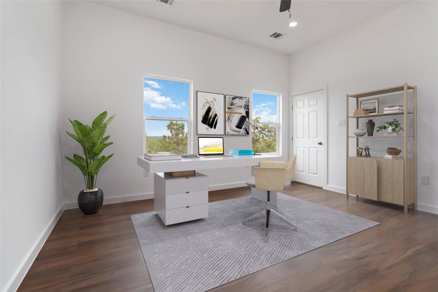 Virtually staged office on second level