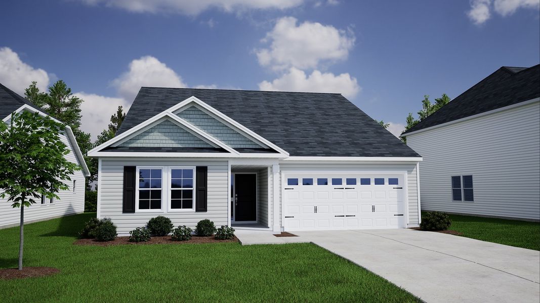 Front exterior of a new home in Citadel Point at Southbridge, Sneads Ferry, NC, highlighting curb appeal (Image 1).