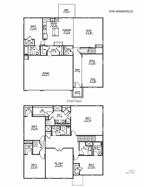 2D floor plan layout for the MANSFIELD by D.R. Horton in Carolina Groves, Moncks Corner, SC (Image 3).