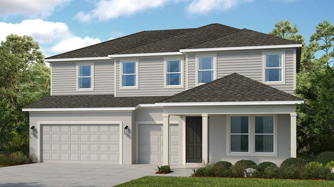 Representative exterior photo of a completed home built from the Waikiki by Taylor Morrison in Esplanade at McKinnon Groves, Winter Garden, FL (Image 6). Representative exterior photo of a completed home built from the Waikiki by Taylor Morrison in Esplanade at McKinnon Groves, Winter Garden, FL (Image 6).