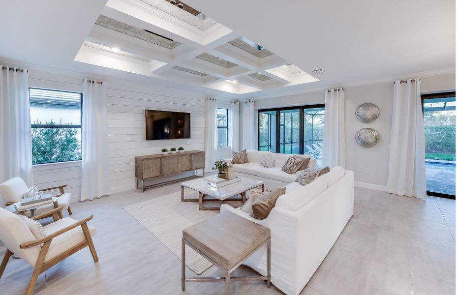 Detailed coffered ceiling option, a great new home feature