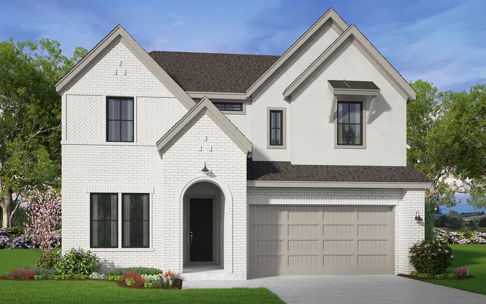 Front exterior of a new home in Elyson, Katy, TX, highlighting curb appeal (Image 1). Front exterior of a new home in Elyson, Katy, TX, highlighting curb appeal (Image 1).