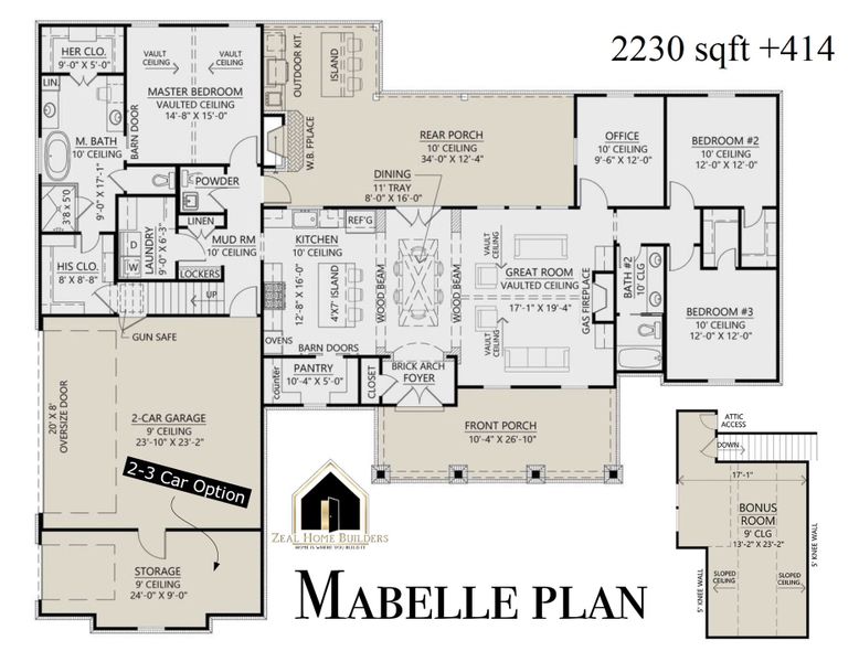2D floor plan layout for the Mabelle 1 by Zeal Home Builders in Echo Grove, Poolville, TX (Image 2).