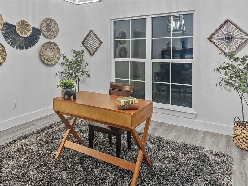 Home office featuring vinyl flooring