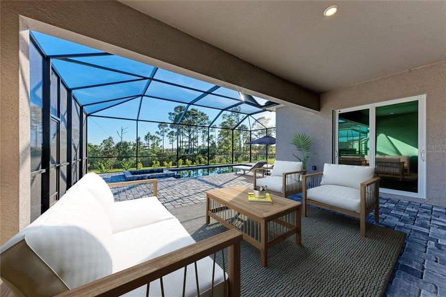 Exterior details and patio area of a home in Wellen Park Golf & Country Club: Executive Homes, Venice (Image 4).