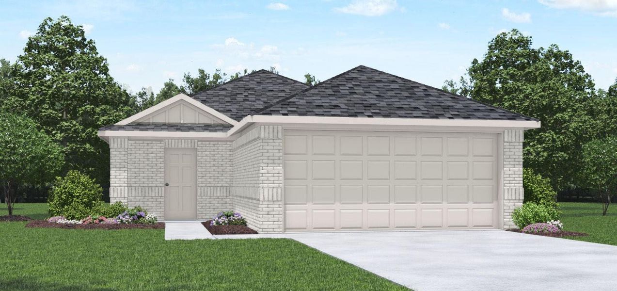 Front exterior of a new home in Sunterra, Katy, TX, highlighting curb appeal (Image 1).