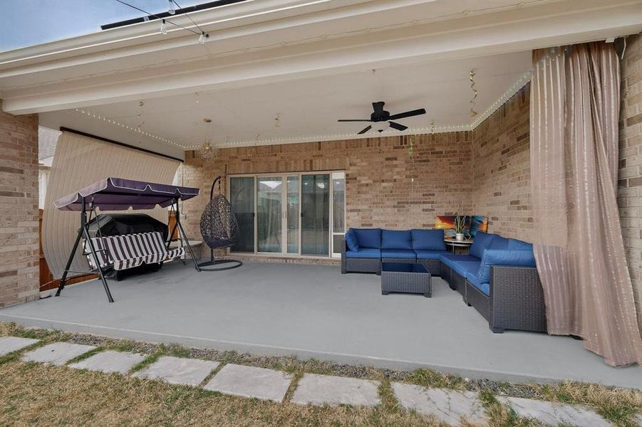 Exterior details and patio area of a home in Wolf Creek Farms - Signature Series, Melissa (Image 22).