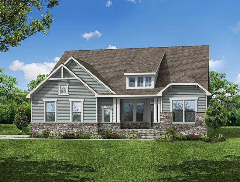 Representative exterior photo of a completed home built from the Edgefield by Eastwood Homes in The Enclave at Hidden Lake - 55+ Community, Youngsville, NC (Image 2). Representative exterior photo of a completed home built from the Edgefield by Eastwood Homes in The Enclave at Hidden Lake - 55+ Community, Youngsville, NC (Image 2).